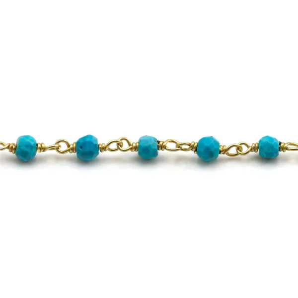 Chaîne Argent Doré avec Turquoise reconstitué en 3-4mm x 20cm