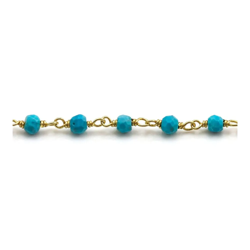 Chaîne Argent Doré avec Turquoise reconstitué en 3-4mm x 20cm