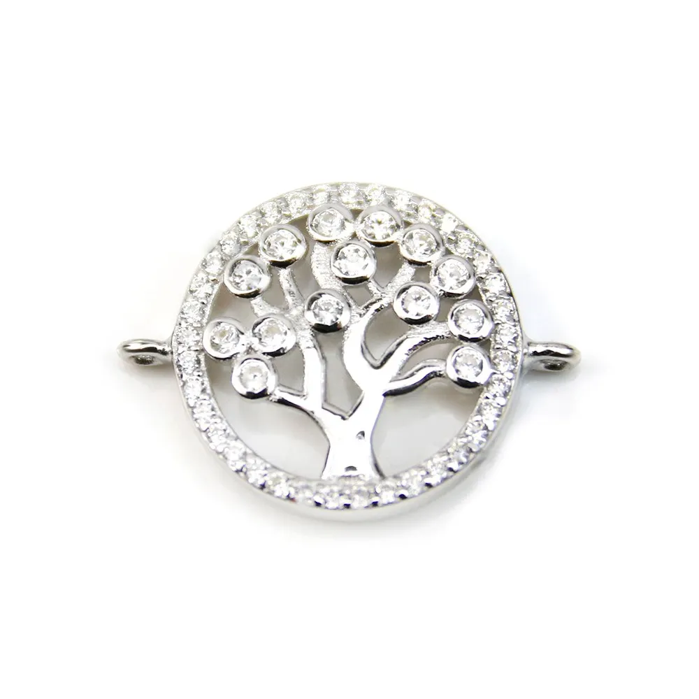 Breloque arbre en argent 925 & zirconium 15mm avec 2 anneaux