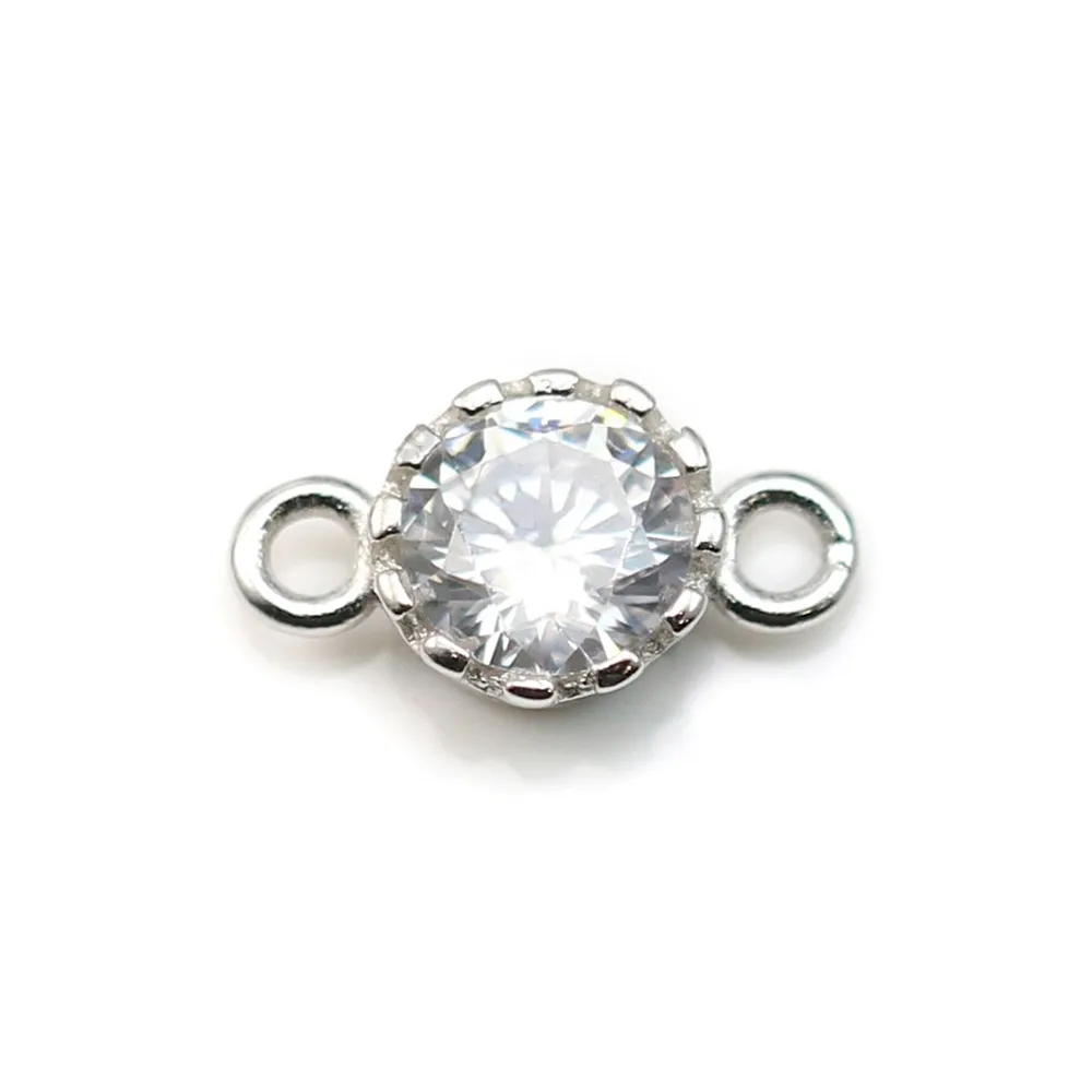 Intercalaire argent 925 oxyde de zirconium ronde 5.9x10.6mm x 2pcs