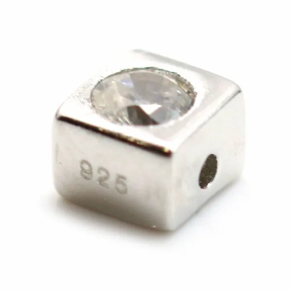 Intercalaire carré en argent 925 & avec zirconium 4mm x 1pc