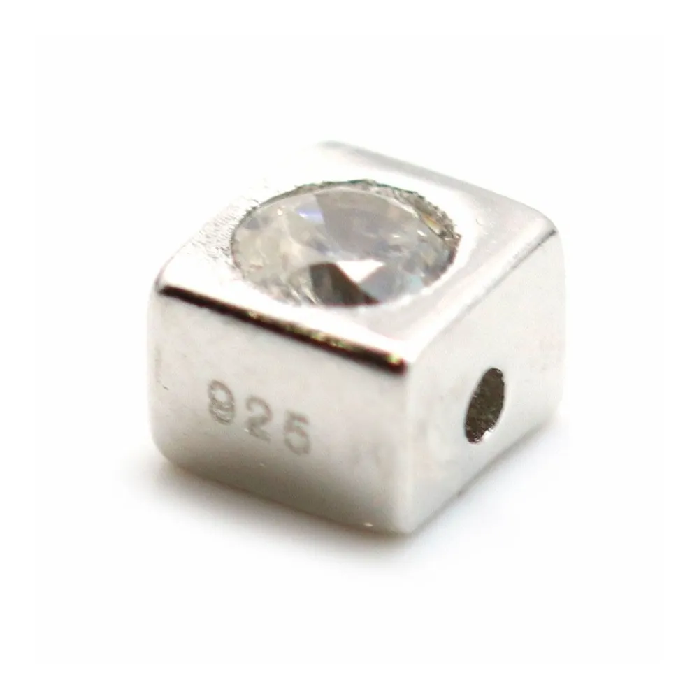 Intercalaire carré en argent 925 & avec zirconium 4mm x 1pc