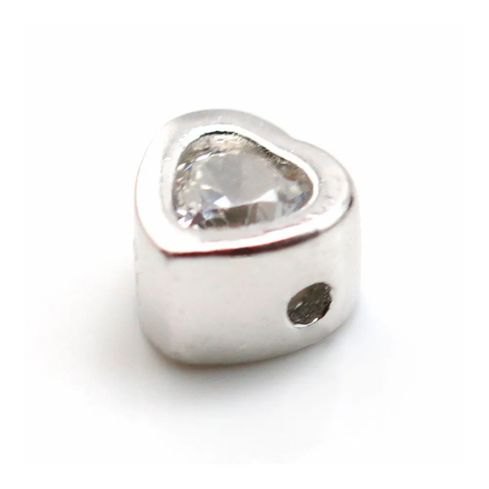 Intercalaire coeur en argent 925 & avec zirconium 4mm x 1pc
