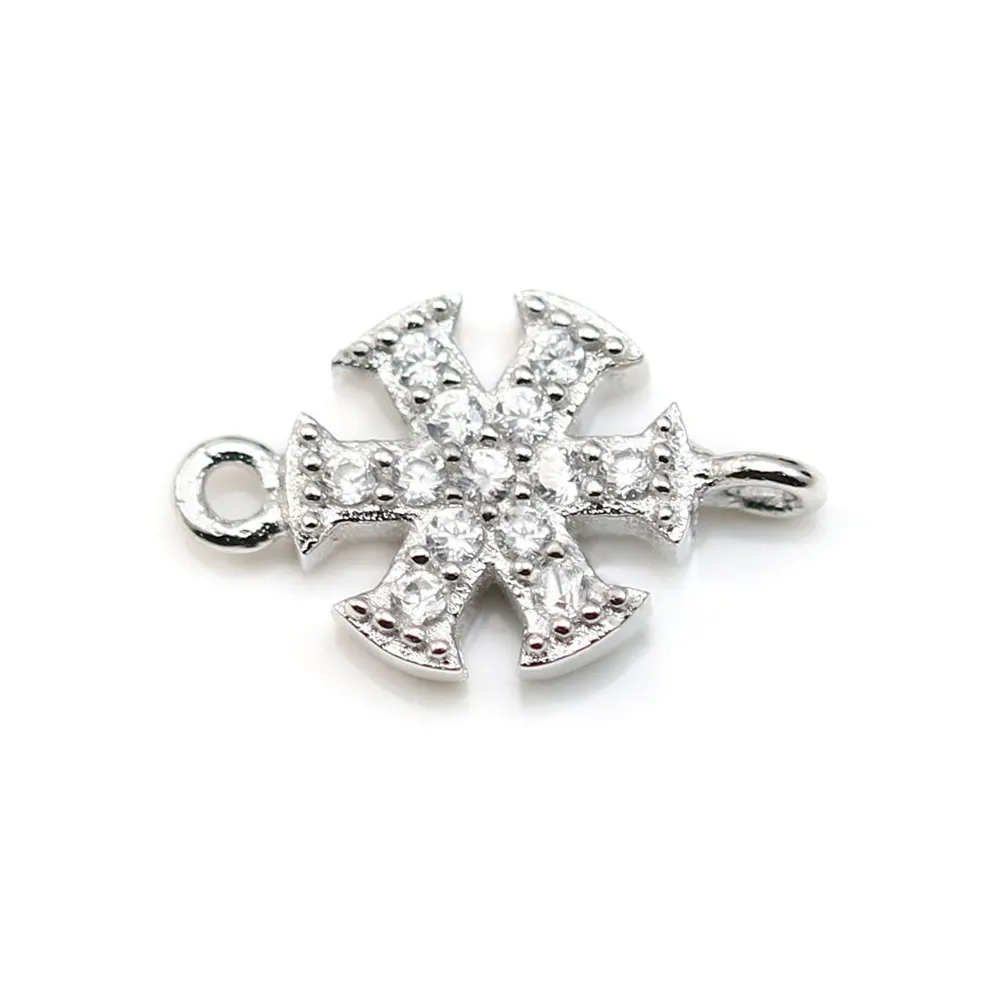 Breloque en argent 925 coeur & zirconium avec 2 anneaux 8x14mm x 1pc
