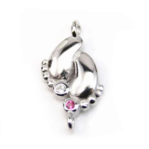 Breloque en argent 925 pieds&zirconium avec 1 anneau 9x14mm x 1pc