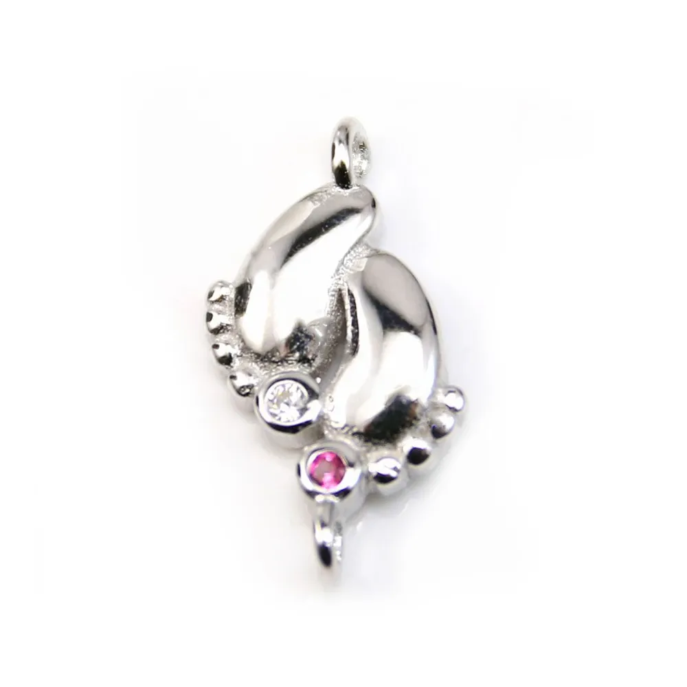 Breloque en argent 925 pieds&zirconium avec 1 anneau 9x14mm x 1pc
