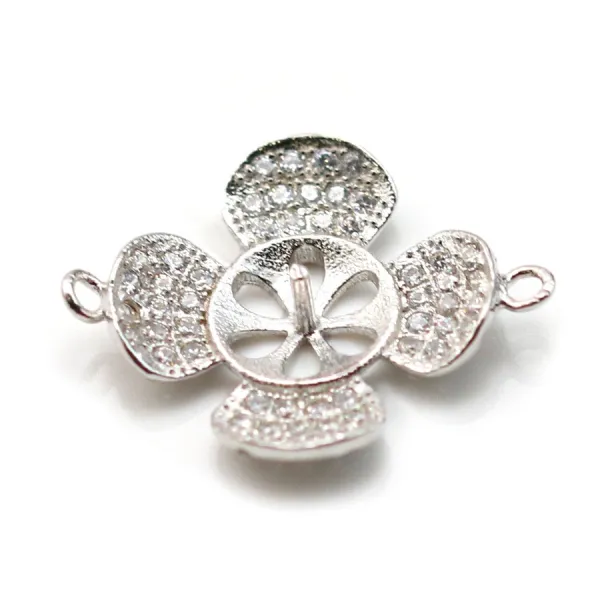 Intercalaire fleur 18mm en argent 925 rhodié pour perle semi-percée  x 1pc