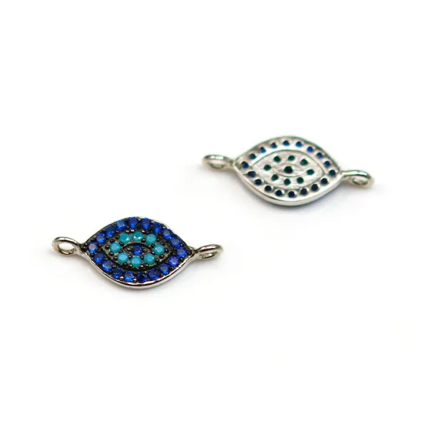 Intercalaire oeil en argent 925 turquoise reconstitué & zirconium 7x17mm x 1pc