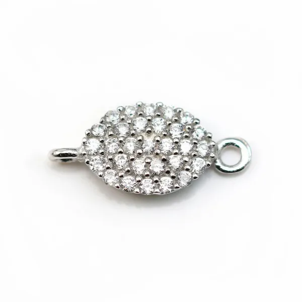 925 sterling silver charm ovale& zirconium 6x13mm x1pc