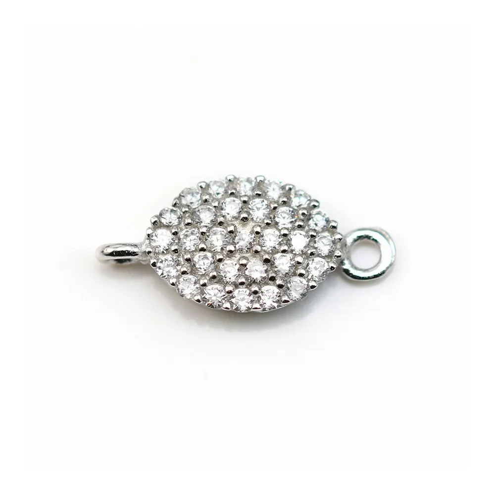Breloque ovale en argent 925 & zirconium avec 2 anneaux 6x13mm x 1pc