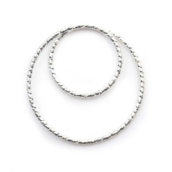 Intercalaire double rond martèle ,22mm, argent 925  x 1pcs