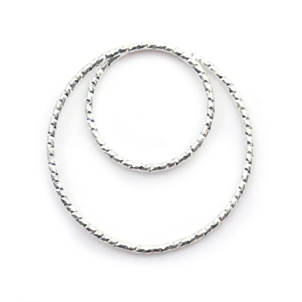 Intercalaire double rond martèle ,22mm, argent 925  x 1pcs