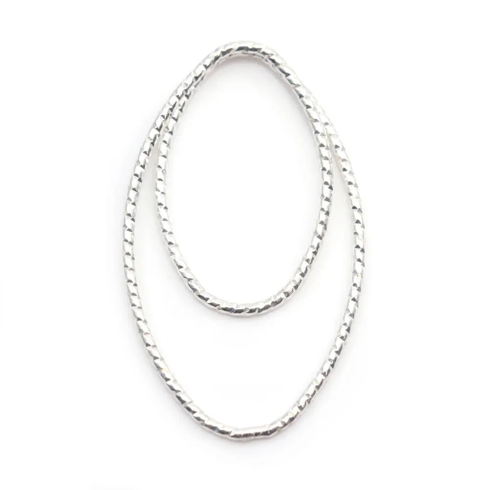 Intercalaire double ovale martèle ,17x27mm, argent 925  x 1pcs