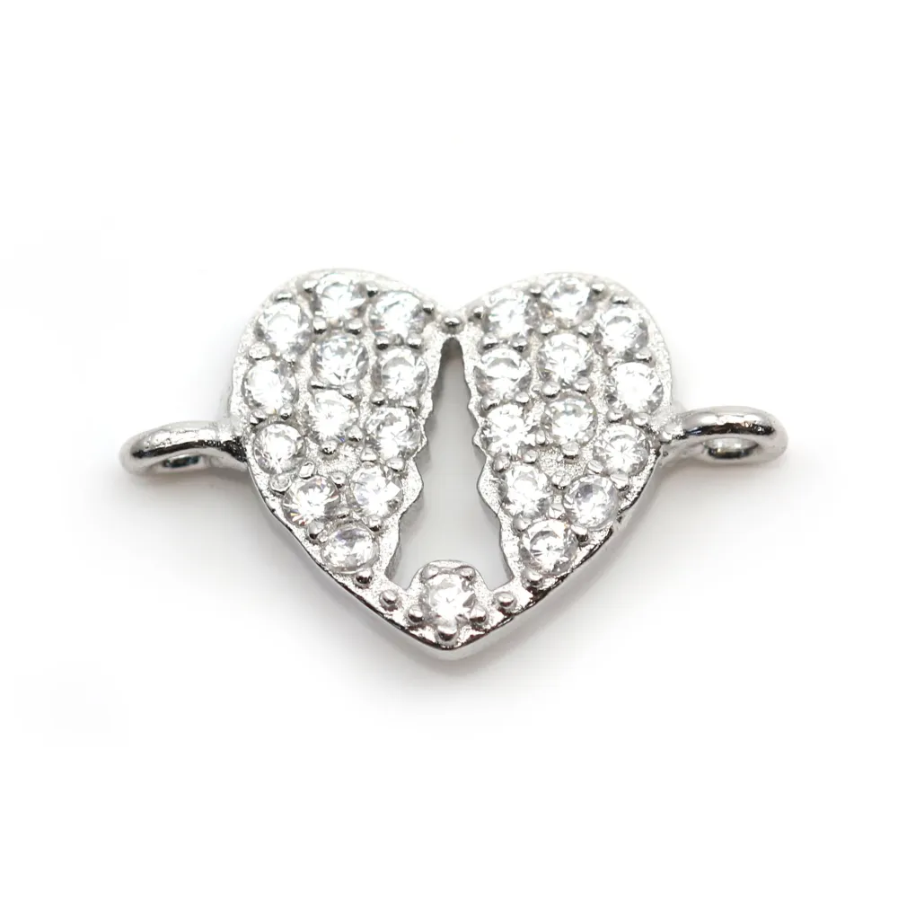 Breloque en argent 925 coeur & zirconium avec 2 anneaux 8x14mm x 1pc
