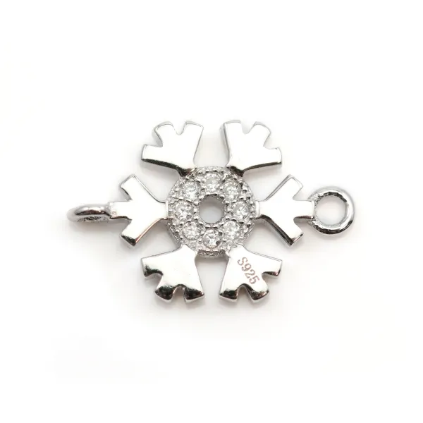 Flor de plata de ley 925 y espaciador de circonio con 2 anillos 9x15mmX 1pc