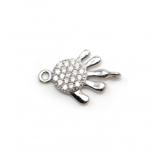 Breloque main & zirconium en argent 925 10x15mm x 1pc