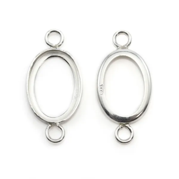 Intercalary oval support  for cabochon ,sterling silver 925, 10X14mm  x 1pc