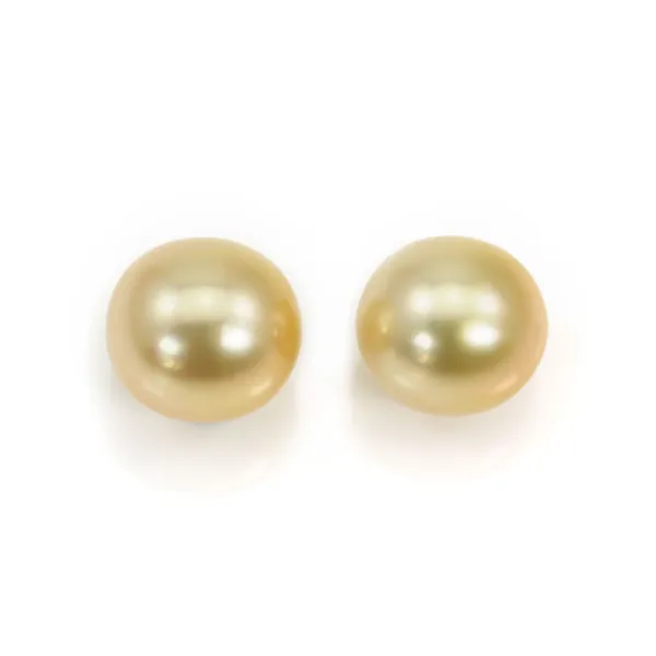 Perle des mers du Sud, dorée, semi-ronde, 10-11mm x 2pcs,  AA