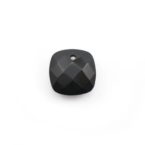 Pendant black agate squared faceted 10mm x 1pc