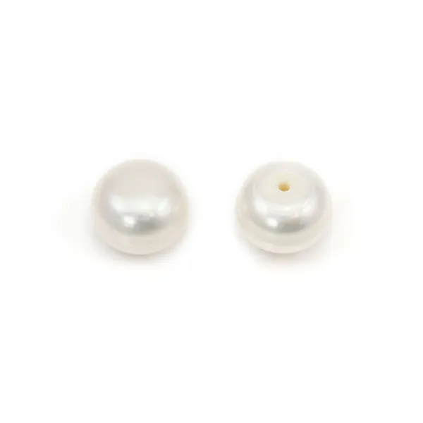 Perle de culture d'eau douce, semi-percée, blanche, bouton, 8.5-9mm x 2pcs