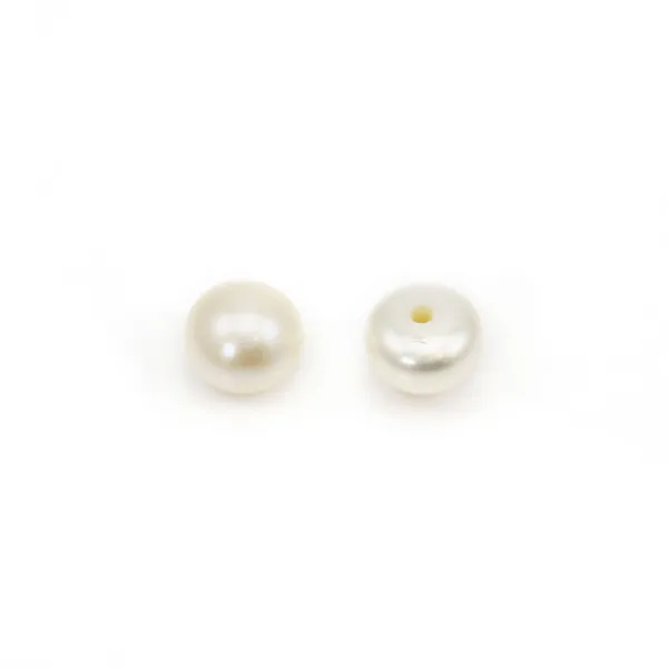 Perlas cultivadas de agua dulce, semiperforadas, blancas, botón, 5.5-6mm x 2pcs