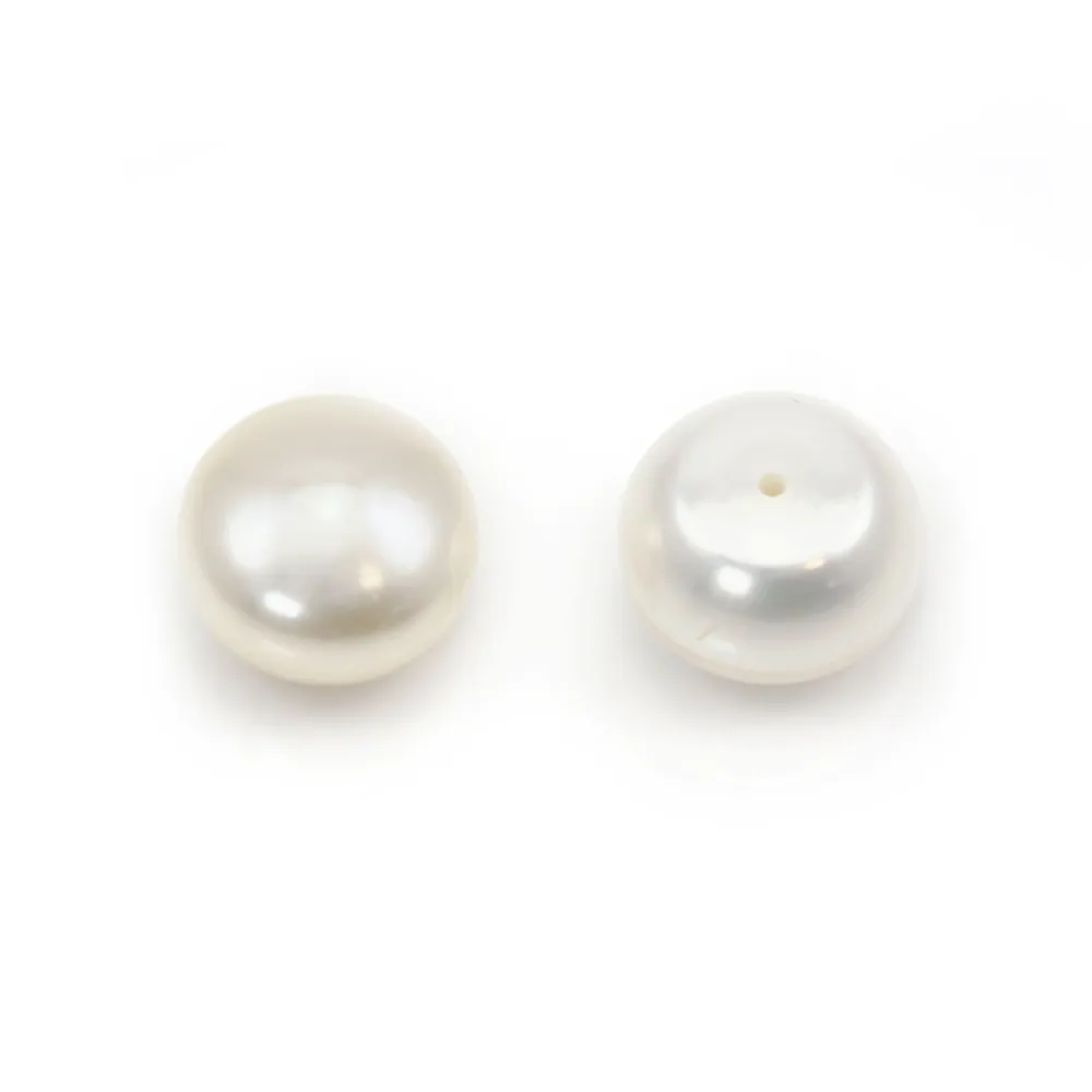 Perles de culture d'eau douce, semi-percée, blanche, bouton, 10.5-11mm x 2pcs
