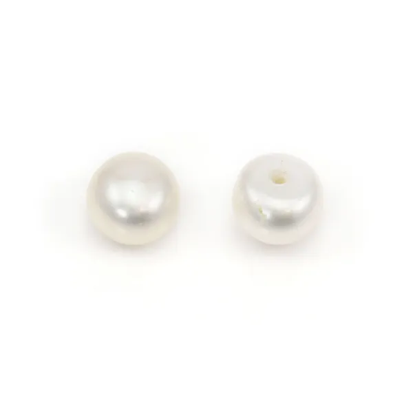 Perles de culture d'eau douce, semi-percée, blanche, bouton, 6-6.5mm x 2pcs