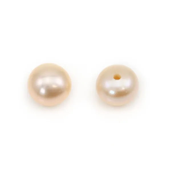 Perles de culture d'eau douce, semi-percée, saumon, bouton, 5-5.5mm x 4pcs