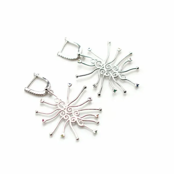 Dormeuse en argent 925 rhodié & zirconium multicolore pour perle baroque  x 1pc