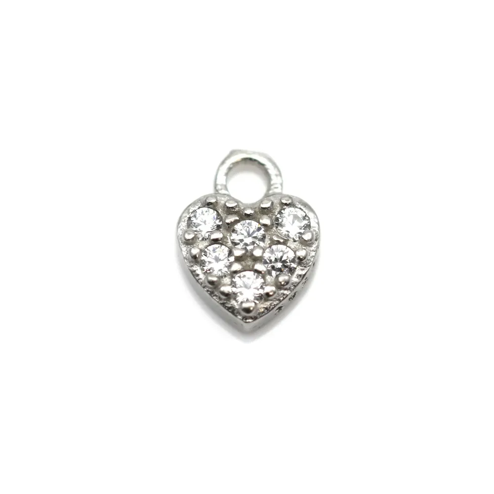 Breloque en argent 925 coeur & zirconium avec 2 anneaux 8x14mm x 1pc