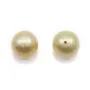 South Sea pearl, half-drilled, champagne, round, 9-10mm