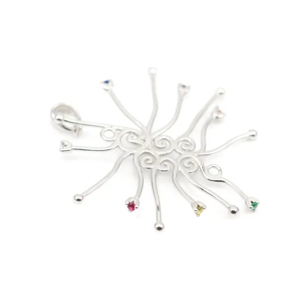 Pendentif en argent 925 rhodié & zirconium multicolore pour perle baroque x 1pc