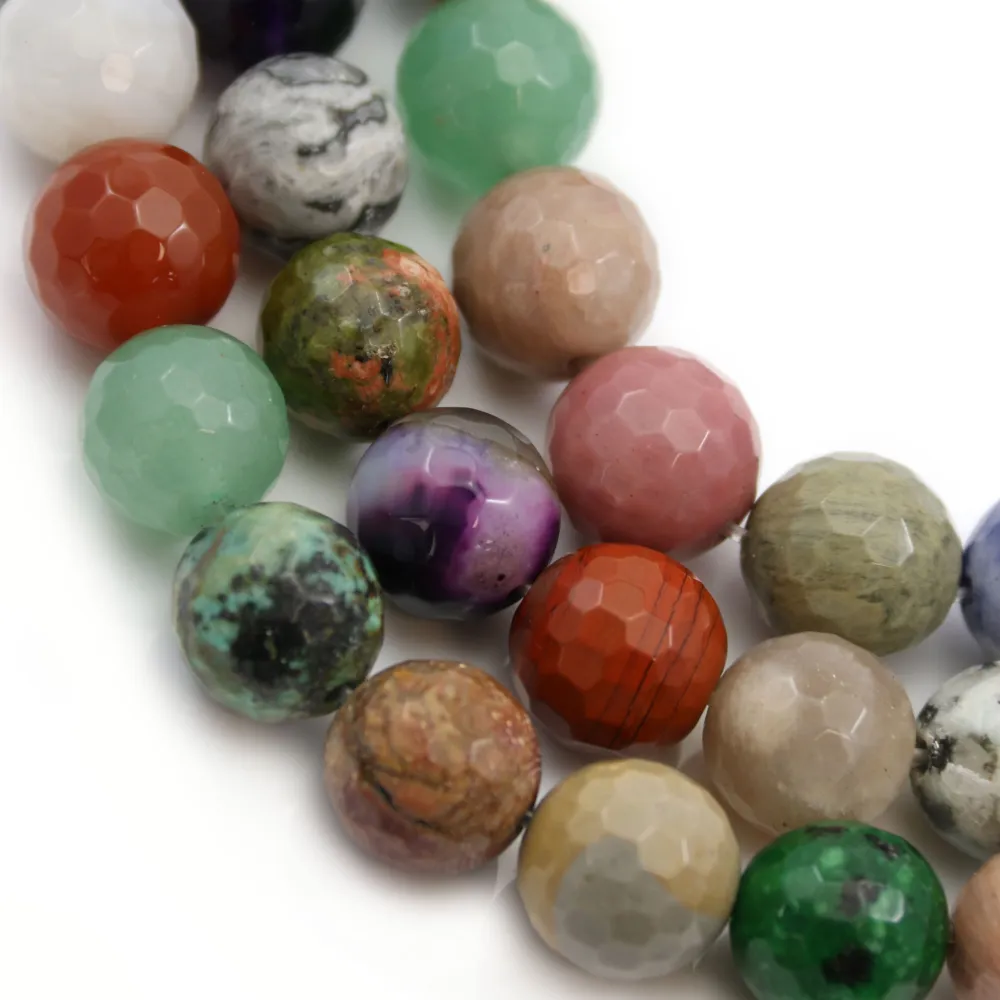 Mélange de pierres, de forme ronde facetté, 10mm x 40cm
