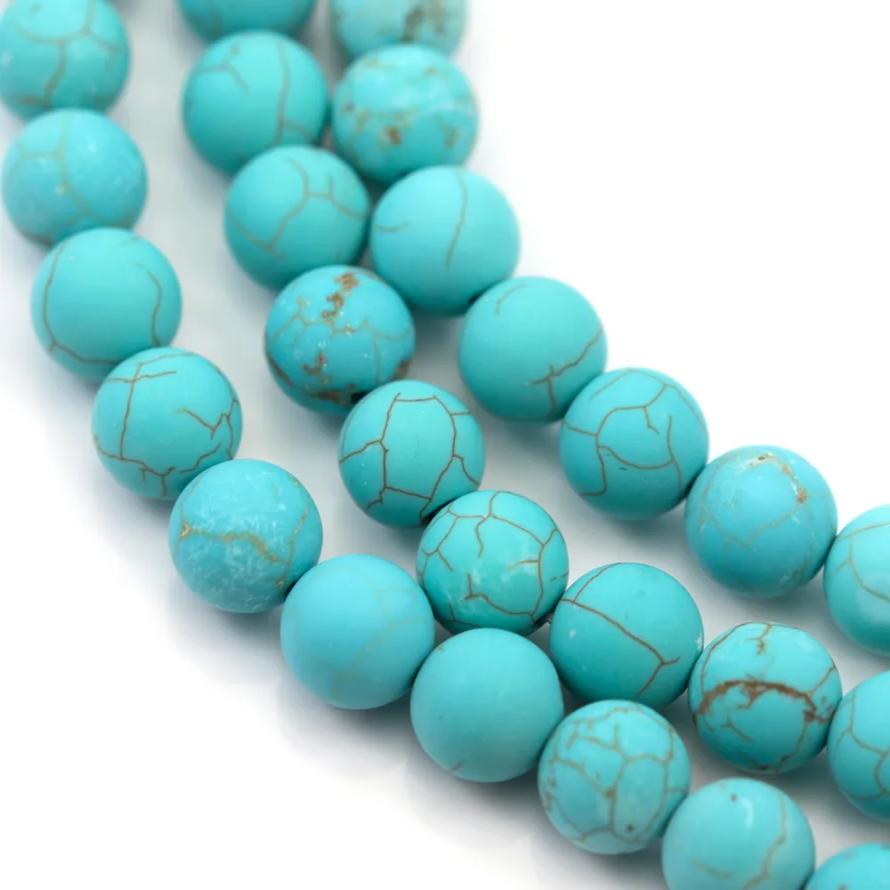 Turquoise reconstitué matte de forme ronde, mesurant 8mm x 40cm