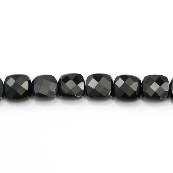 Agate in black color, in faceted square shape 6mm x 6pcs