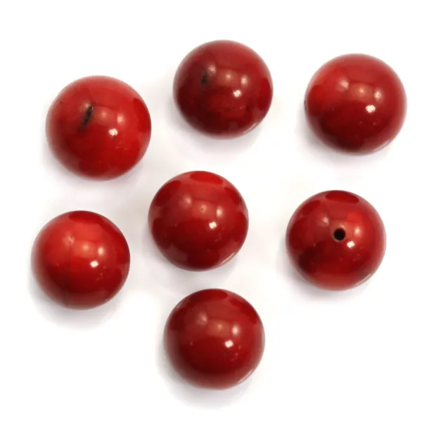 Bambou de mer rouge half-percé, rond, 12mm x2pcs