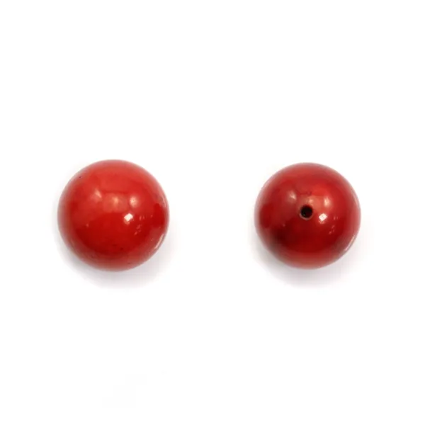 Bambou de mer rouge semi-percé, rond, 12mm x2pcs