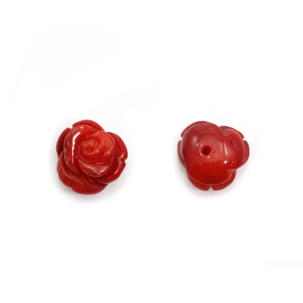 Red tinted half-drilled sea bamboo flower 10mm x 2pcs
