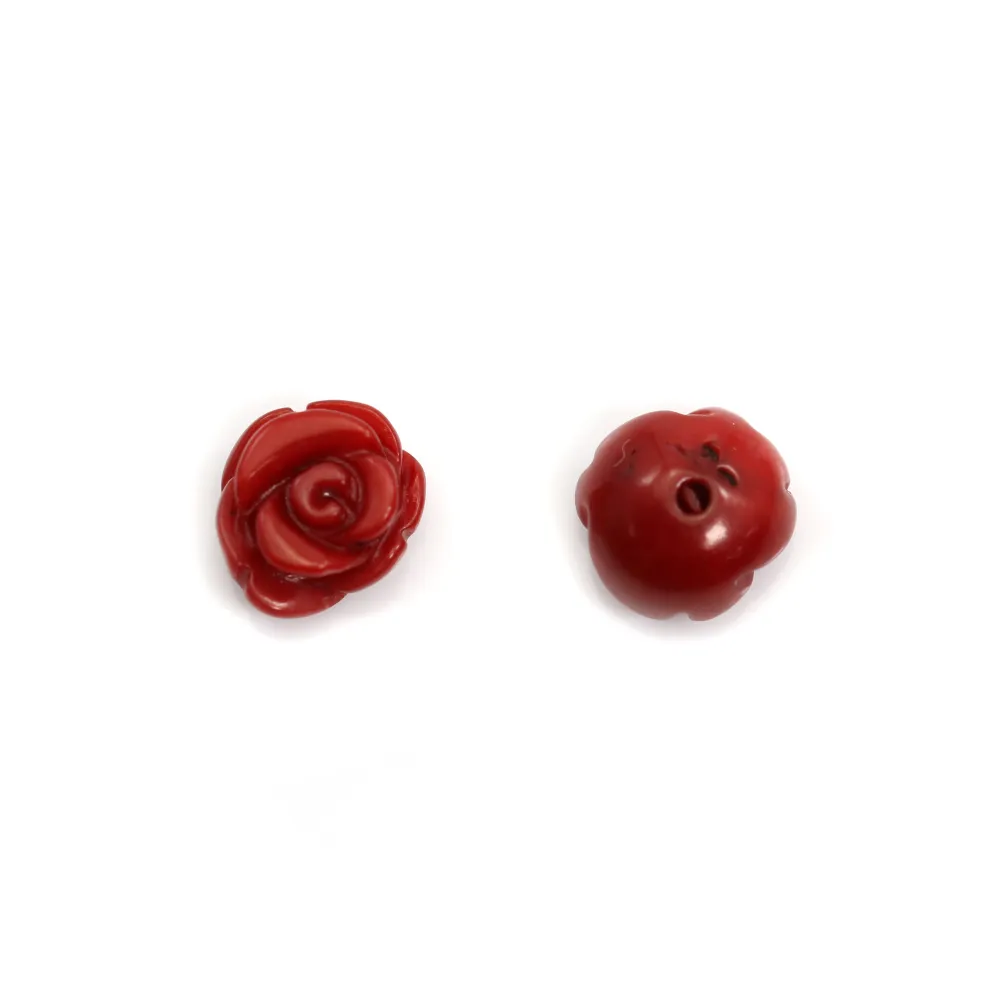 Bambou de mer rouge semi-percée, fleur, 8mm x1pc