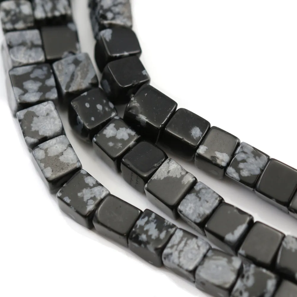 Obsidienne flocon de neige, en forme de cube 4mm x 40cm