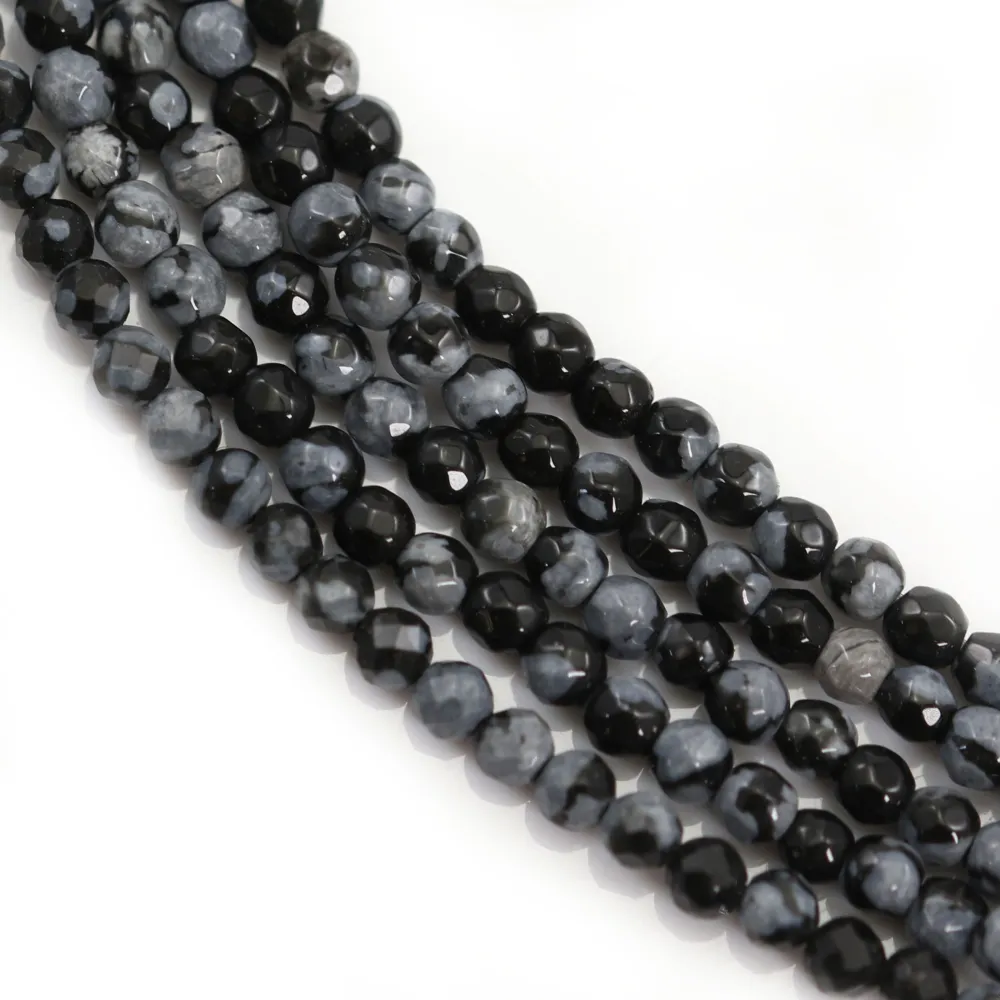 Obsidienne flocon de neige ronde facettée 2mm x 40cm