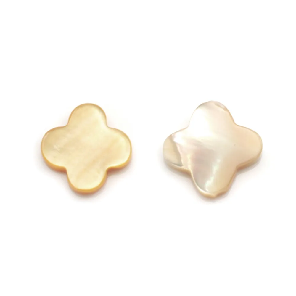 Nacre jaune en forme de trèfle 14mm x 2pcs