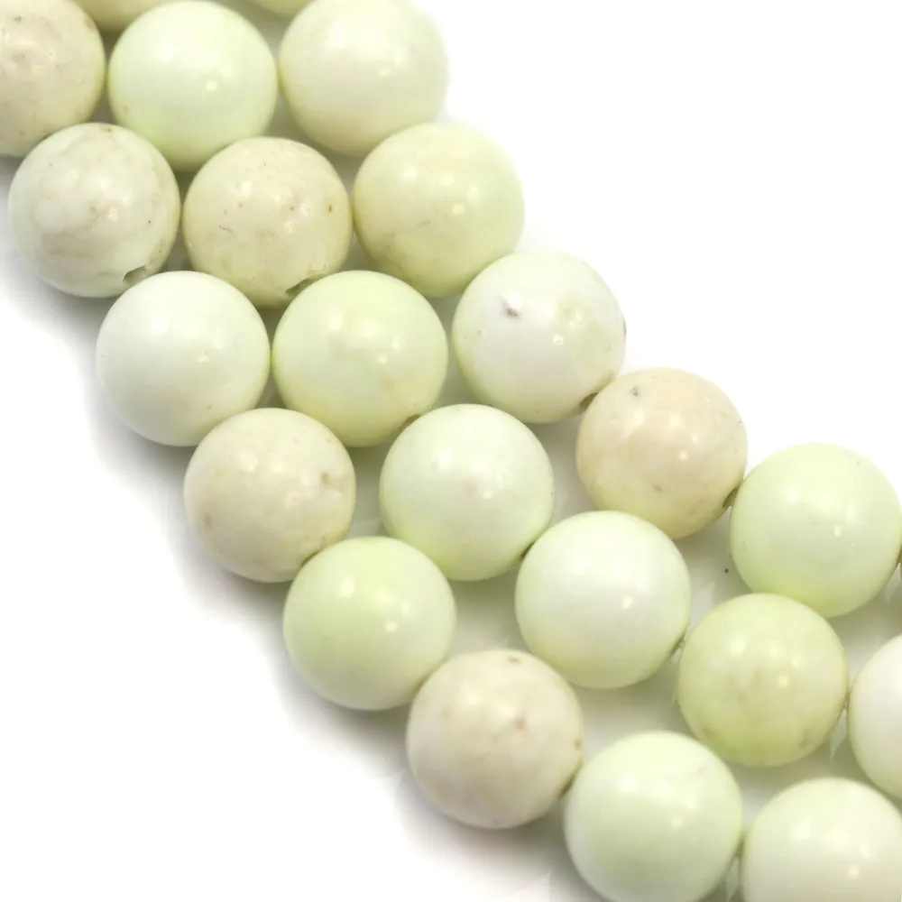 Chrysoprase "lemon", green yellow color, in round shape, 10mm x 39cm