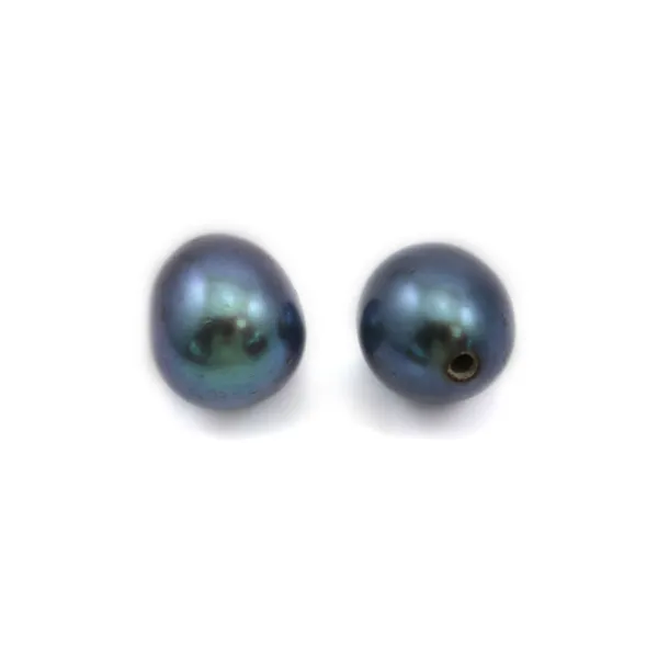 Perolas de água doce cultivadas, semi-perfuradas, azul escuro, oval, 6-7mm x 2pcs