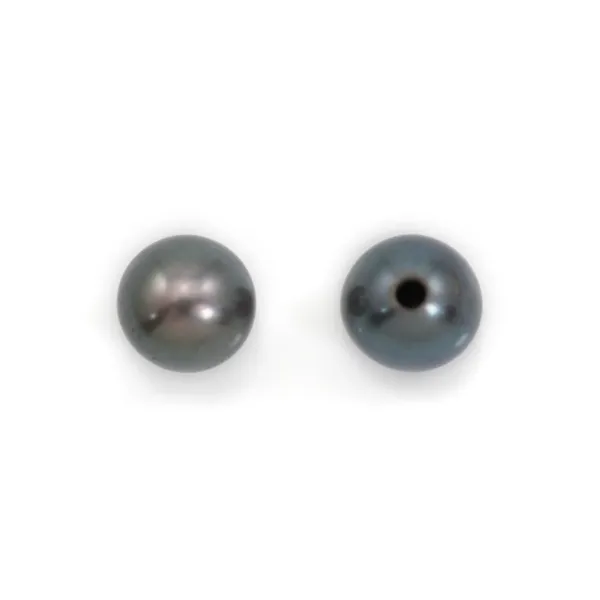 Perlas cultivadas de agua dulce, semi-perforadas, azul oscuro, semi-redondas, 4-4.5mm x 2pcs