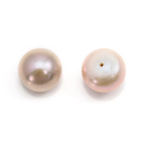 Perlas cultivadas de agua dulce, semiperforadas, púrpura, botón, 10.5-11mm x 2pcs