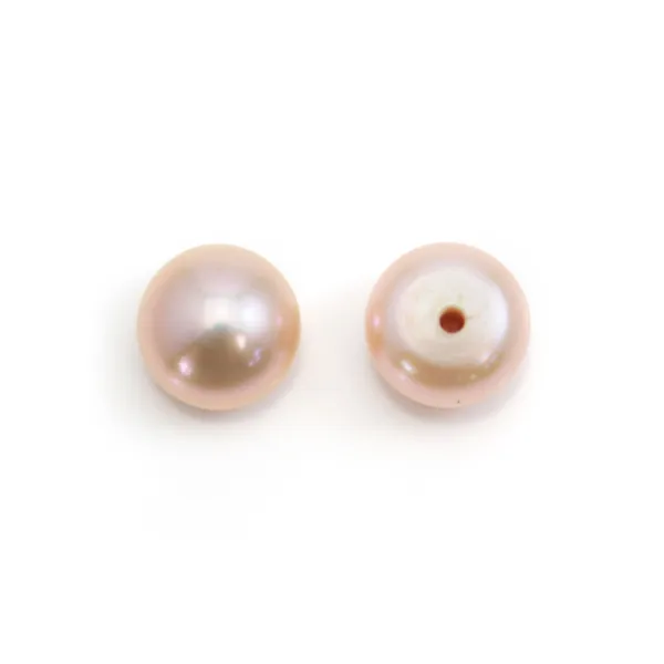 Perlas de agua dulce cultivadas, semi-perforadas, moradas, botón, 6.5-7mm x 2pcs
