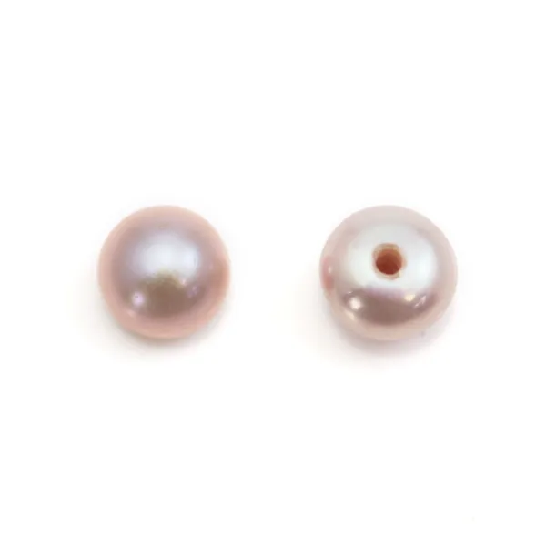 Perle de culture d'eau douce half-percée, mauve, bouton, 4-4.5mm x 4pcs