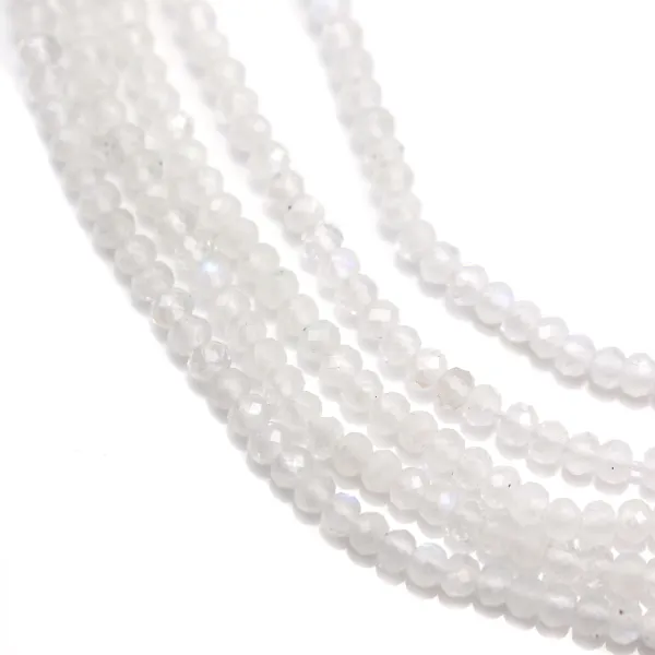 Pierre de lune en forme de rondelle facetté, de taille 2-3mm x 39cm