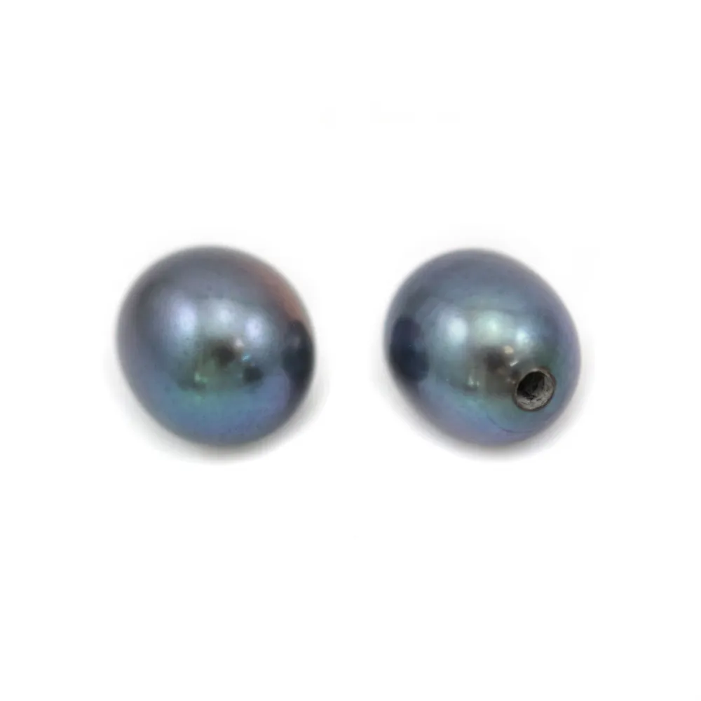 Perles de culture d'eau douce, semi-percée, bleue foncée, ovale, 5-5.5mm x 2pcs
